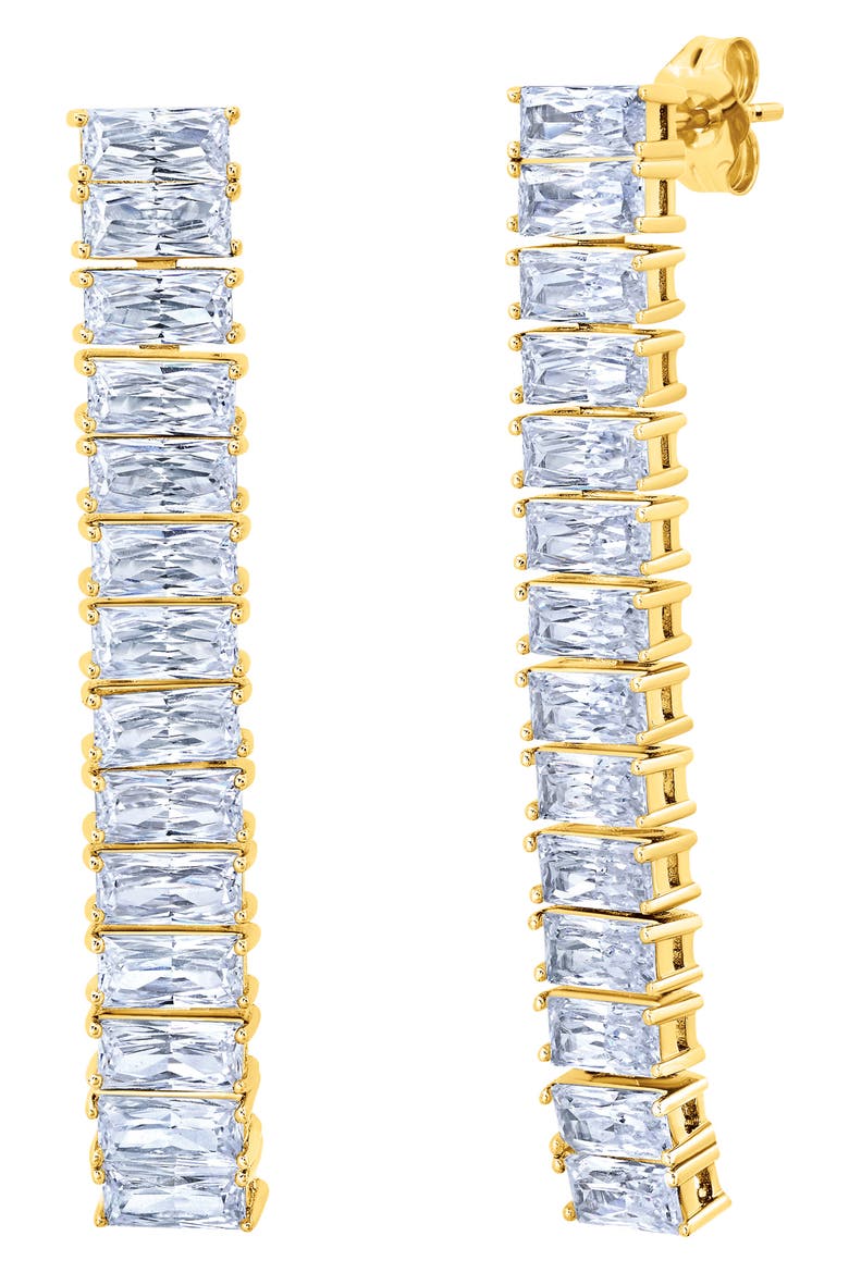 Cubic Zirconia Linear Drop Earrings, Main, color, GOLD