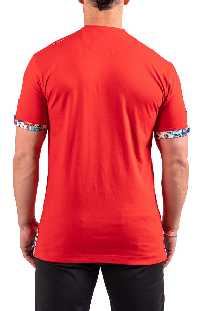 Maceoo Vivaldi Scarlet Red V-Neck Cotton T-Shirt, Alternate, color, Red