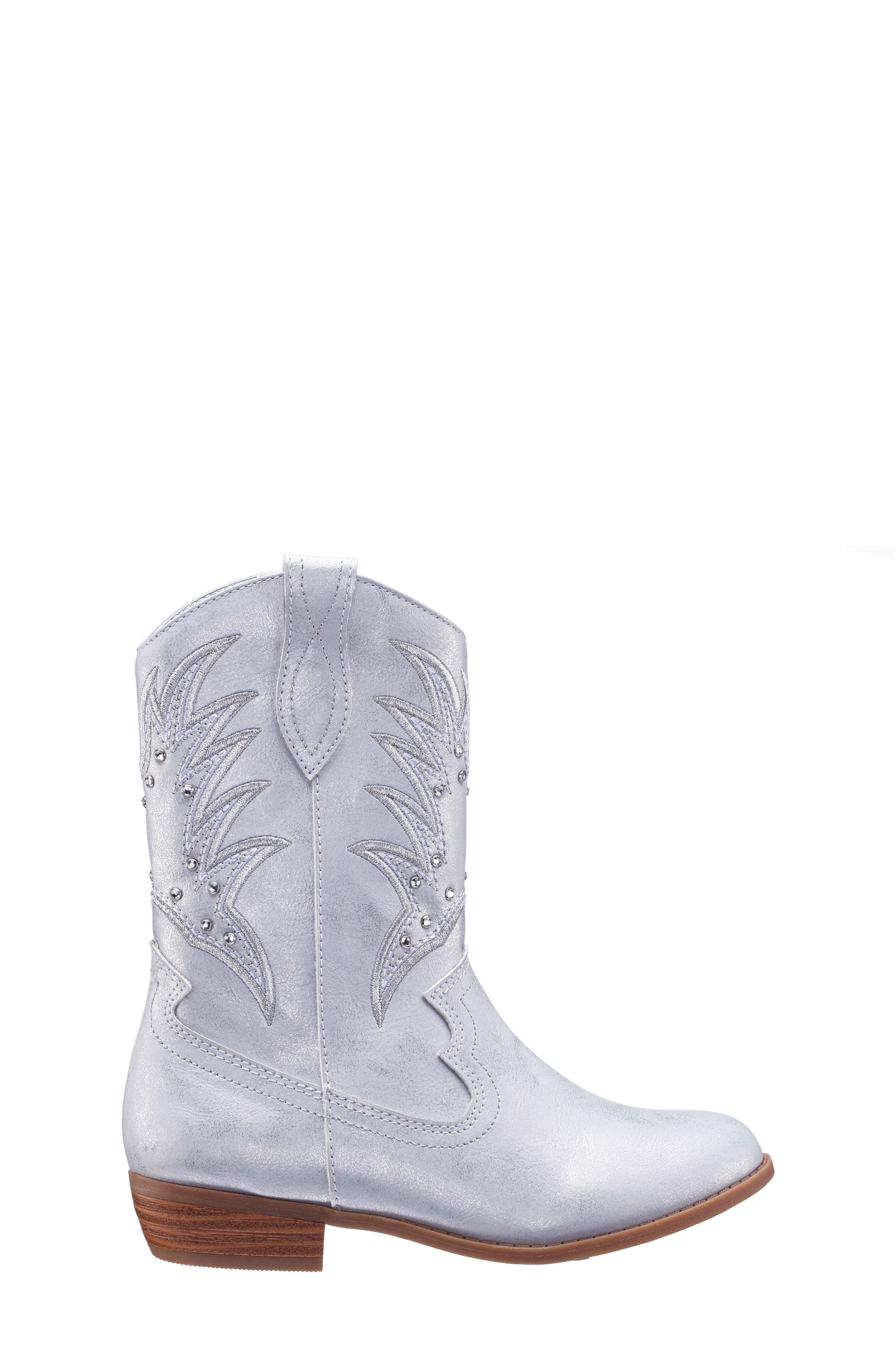 Nina Kids' Fillan Western Boot, Alternate, color, Silver Metallic