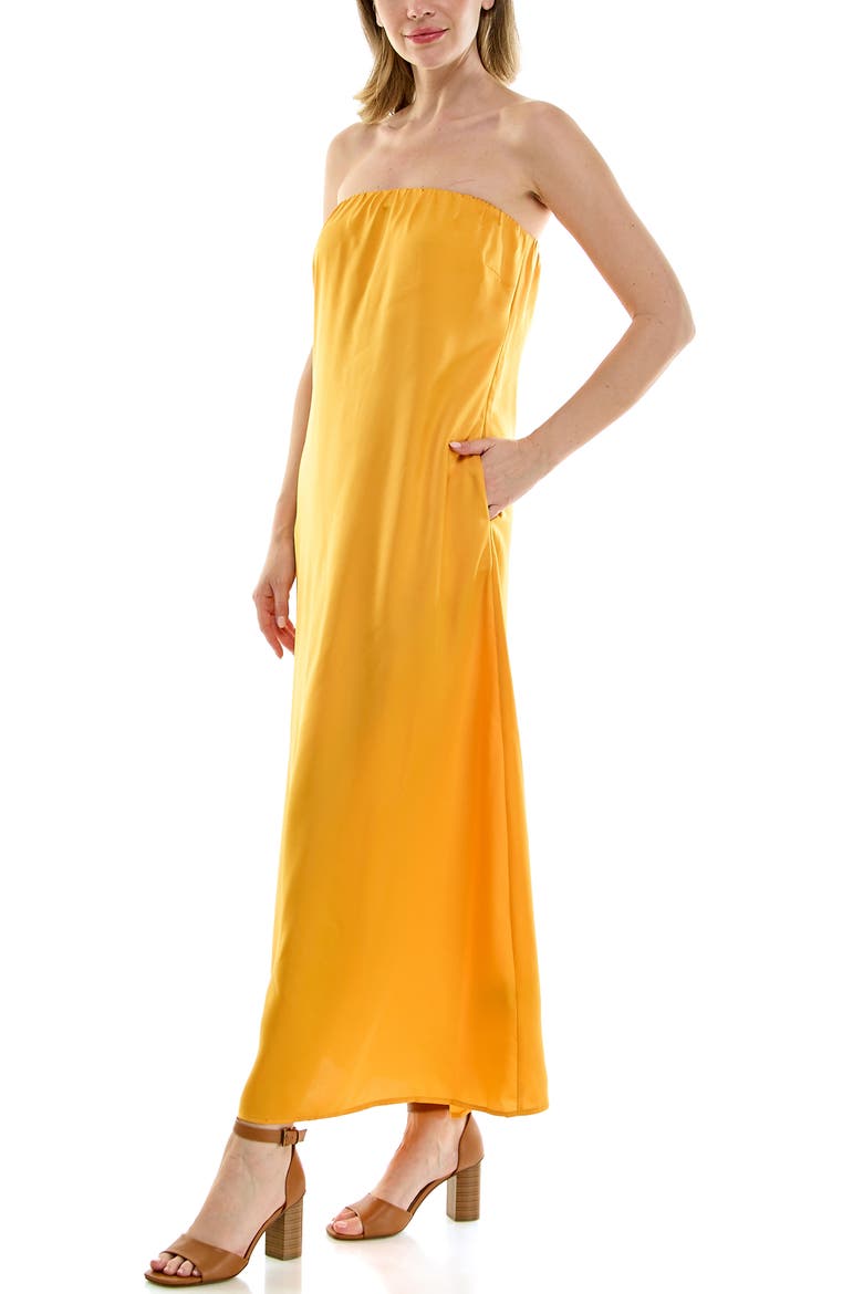 Satin Strapless Maxi Dress, Alternate, color, GOLD MUSTARD