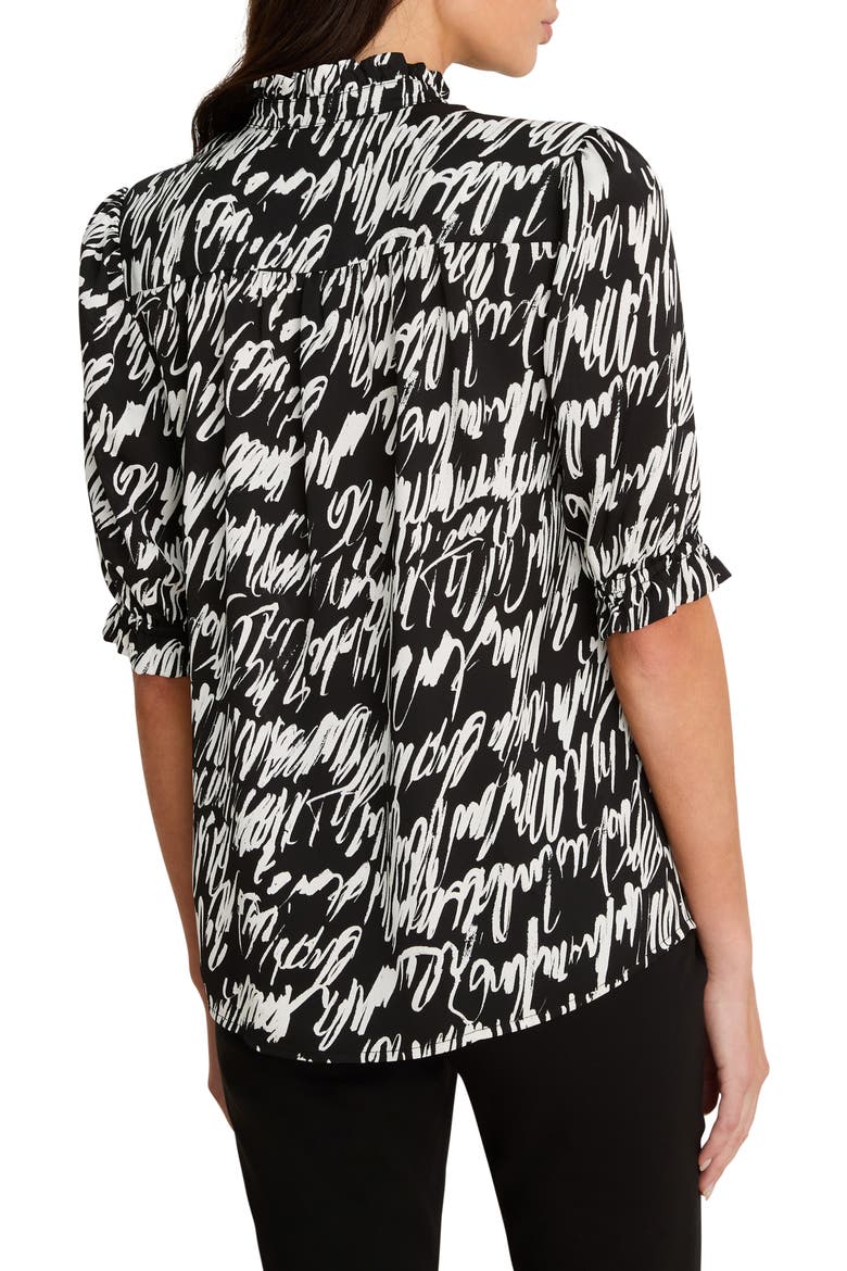 Cursive Print Chiffon Top, Alternate, color, BLACK MULTI