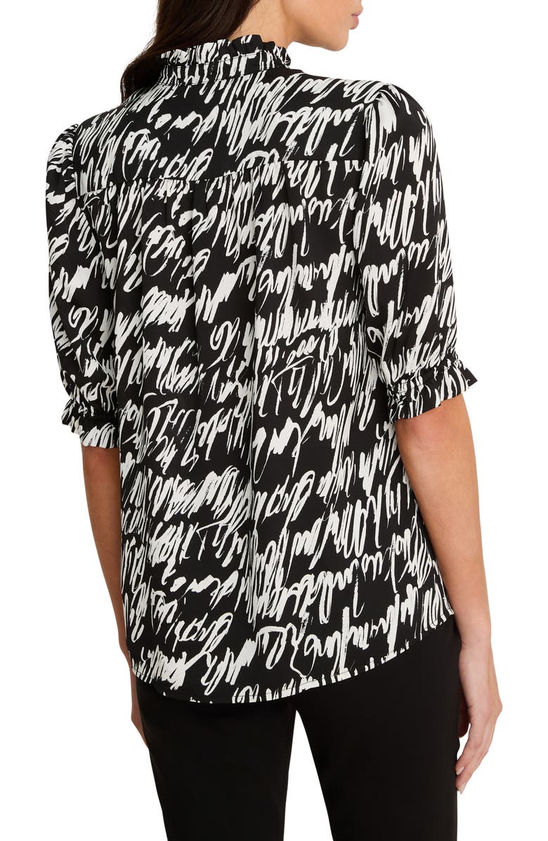 NIC+ZOE Cursive Print Chiffon Top, Alternate, color, Black Multi