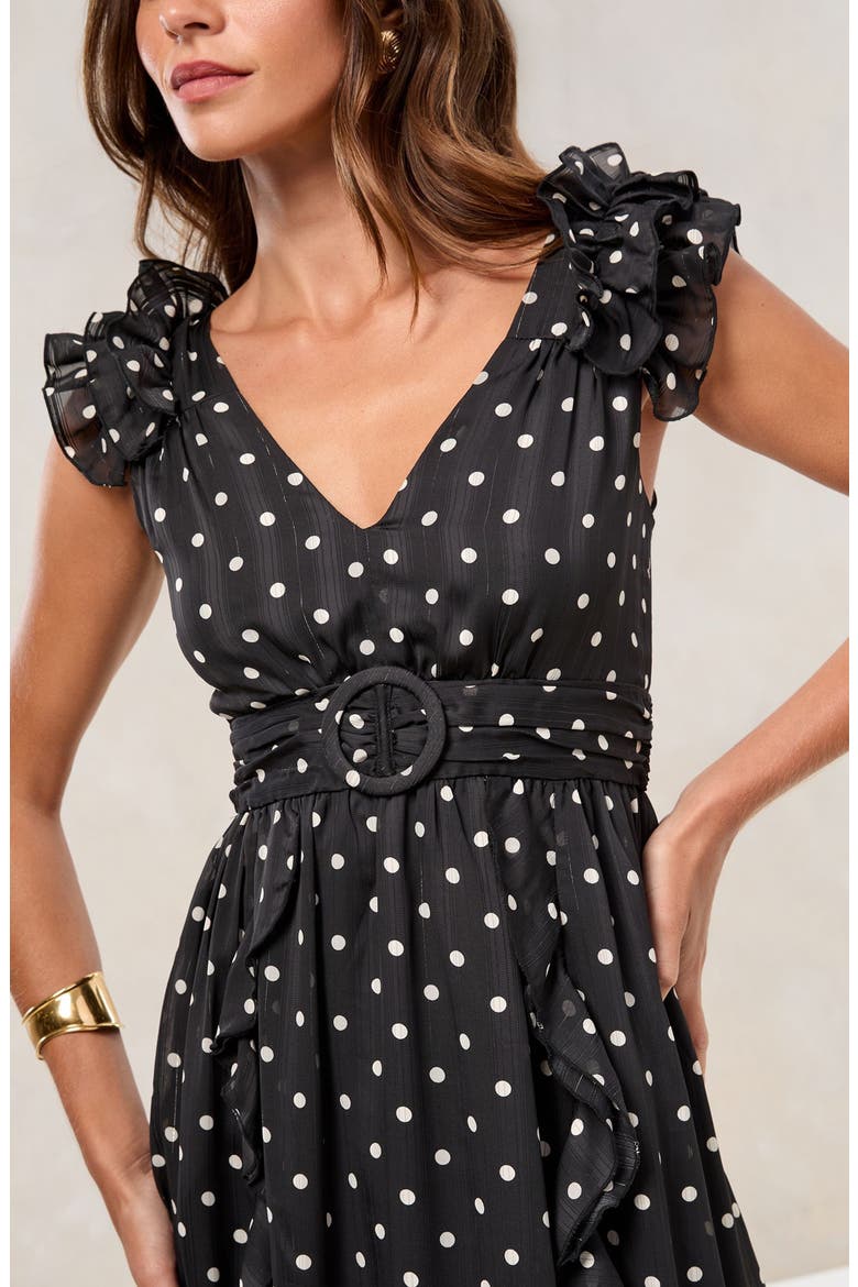 Metallic Maxi Ruffle Dress, Alternate, color, BLACK