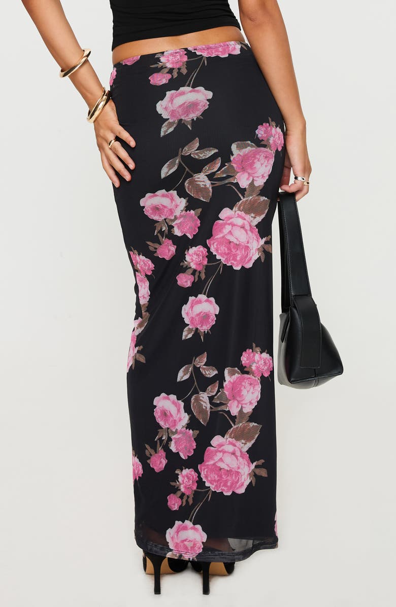 Princess Polly Modalla Floral Print Mesh Maxi Skirt, Alternate, color, Black