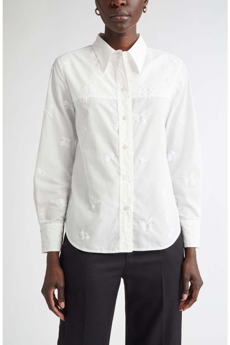 Sequin Floral Embroidered Button-Up Shirt, Main, color, IVORY