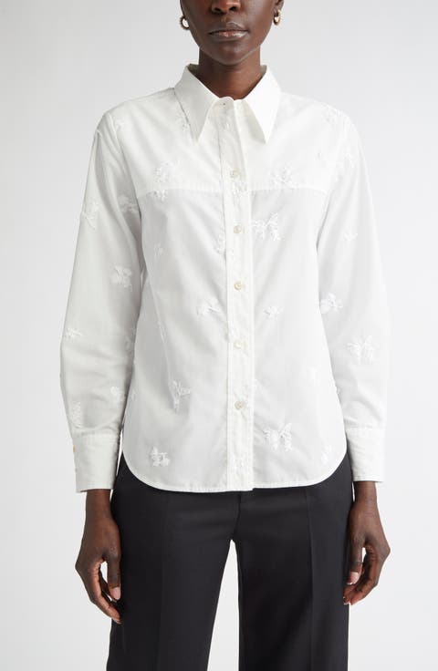 Sequin Floral Embroidered Button-Up Shirt