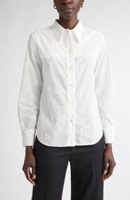 ST. JOHN Sequin Floral Embroidered Button-Up Shirt