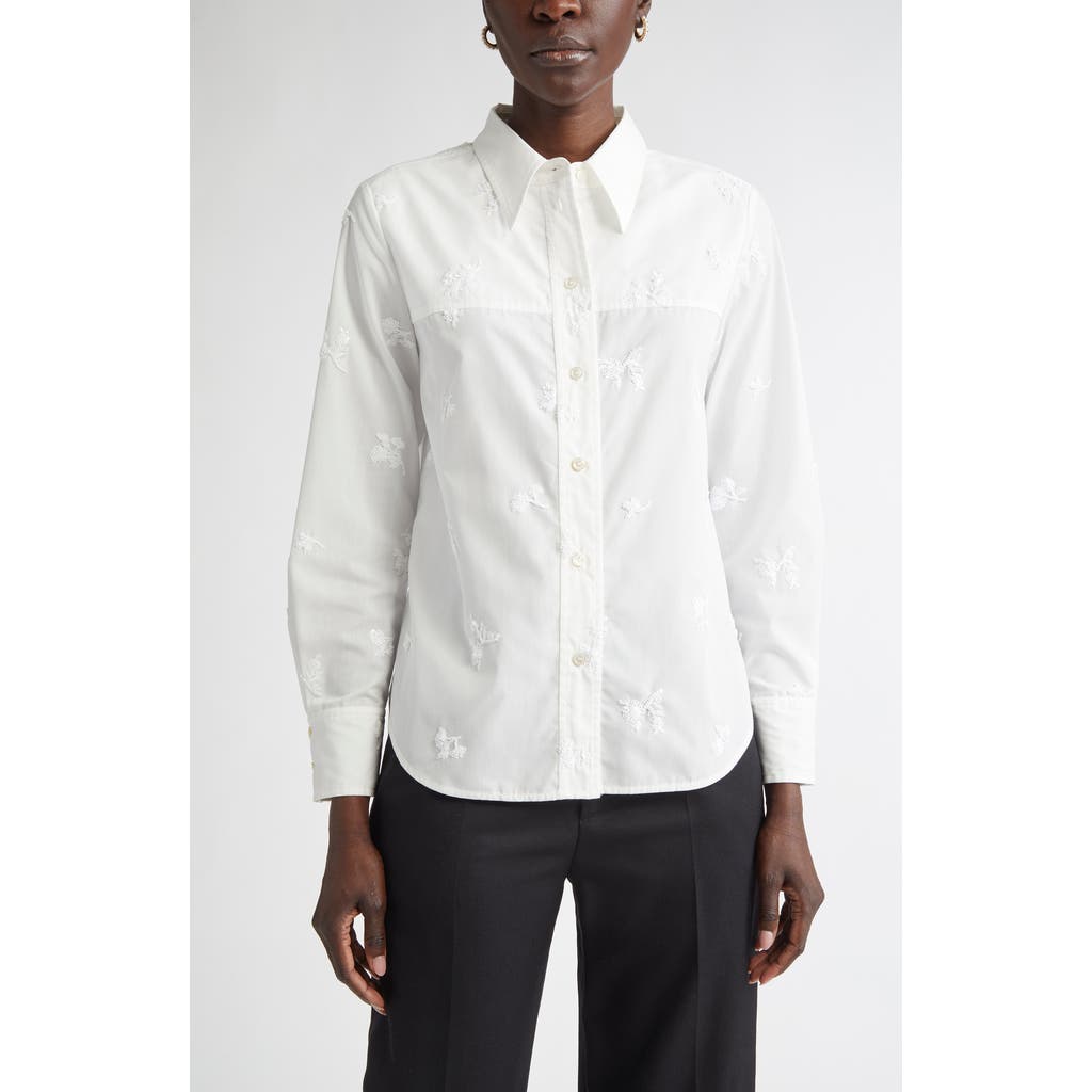 St John St. John Collection Sequin Floral Embroidered Button-up Shirt In White