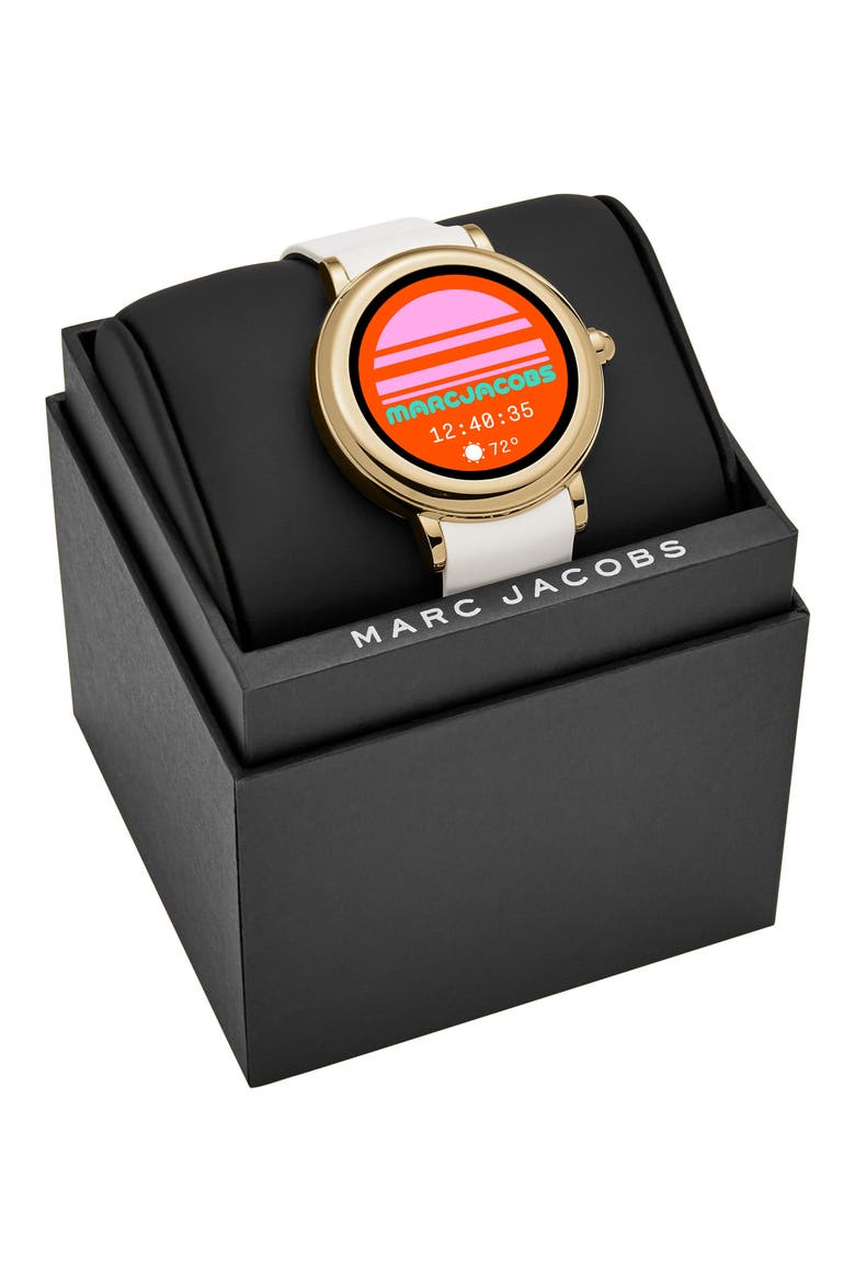 Marc Jacobs Riley Silcone Strap Smart Watch, 44mm, Alternate, color, WHITE/ GOLD