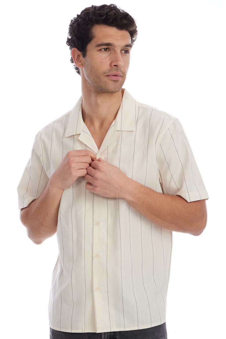 Pinstripe Stitch Camp Shirt, Alternate, color, CREAM