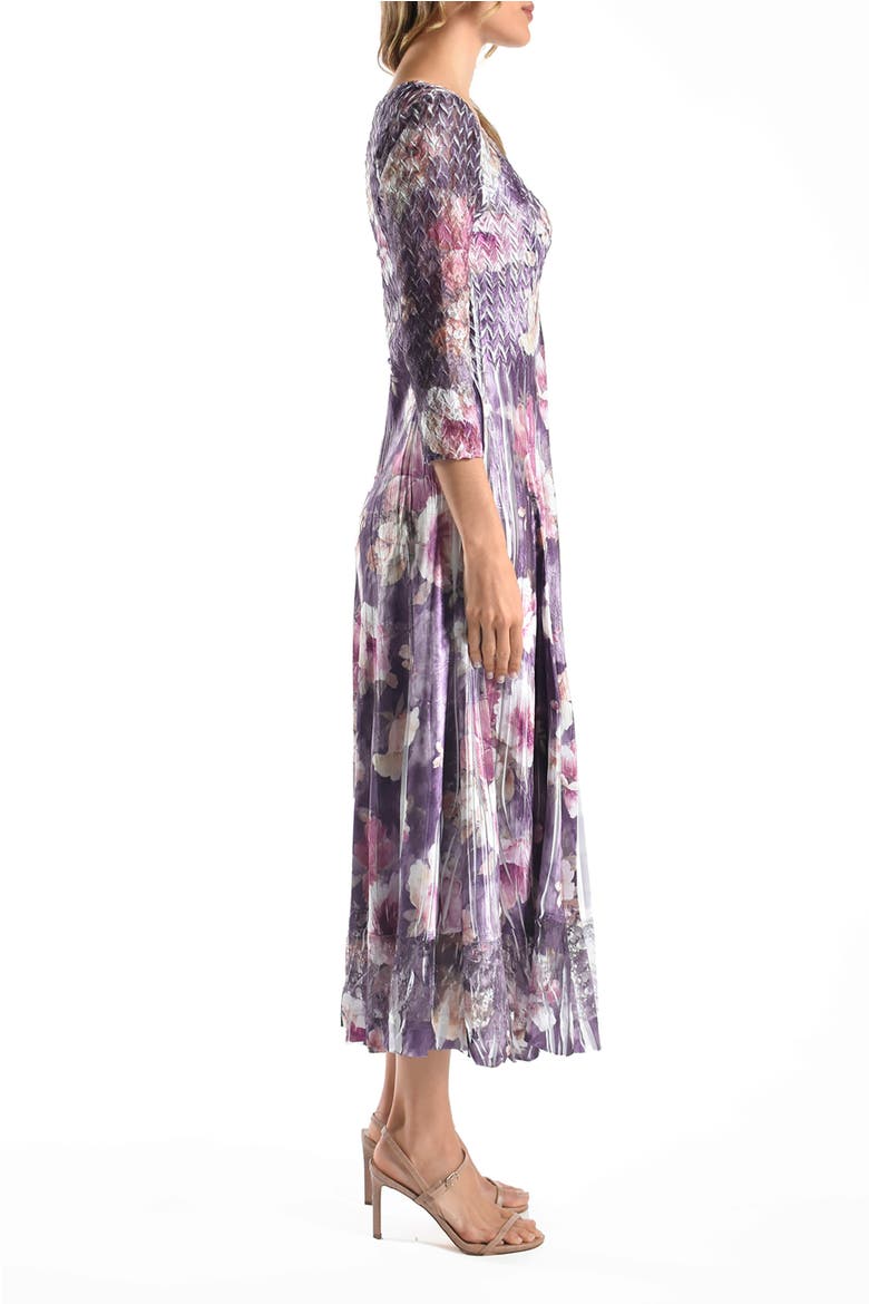 Dramatic Floral  Dress with Lace Sleeves, Alternate, color, Morning Glory