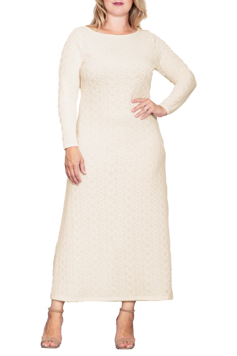 Geo Jacquard Long Sleeve Maxi Dress, Alternate, color, IVORY