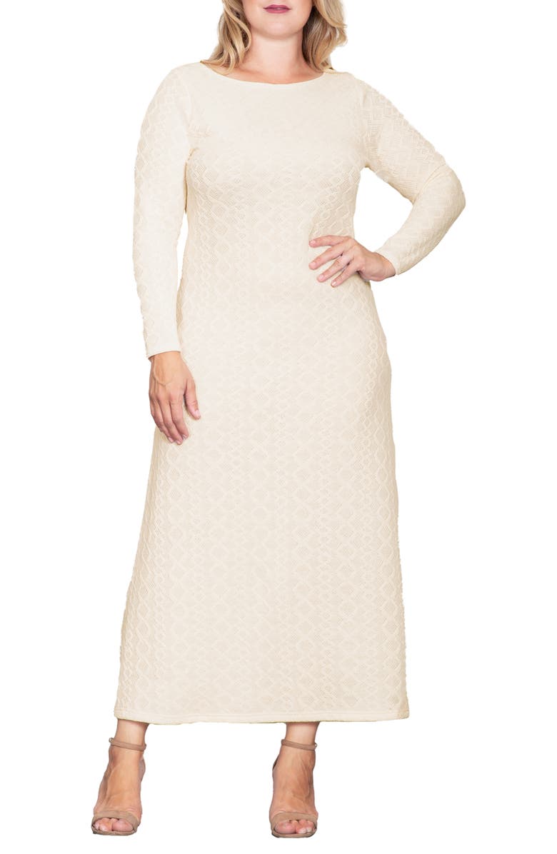 Standards & Practices Geo Jacquard Long Sleeve Maxi Dress, Alternate, color, Ivory