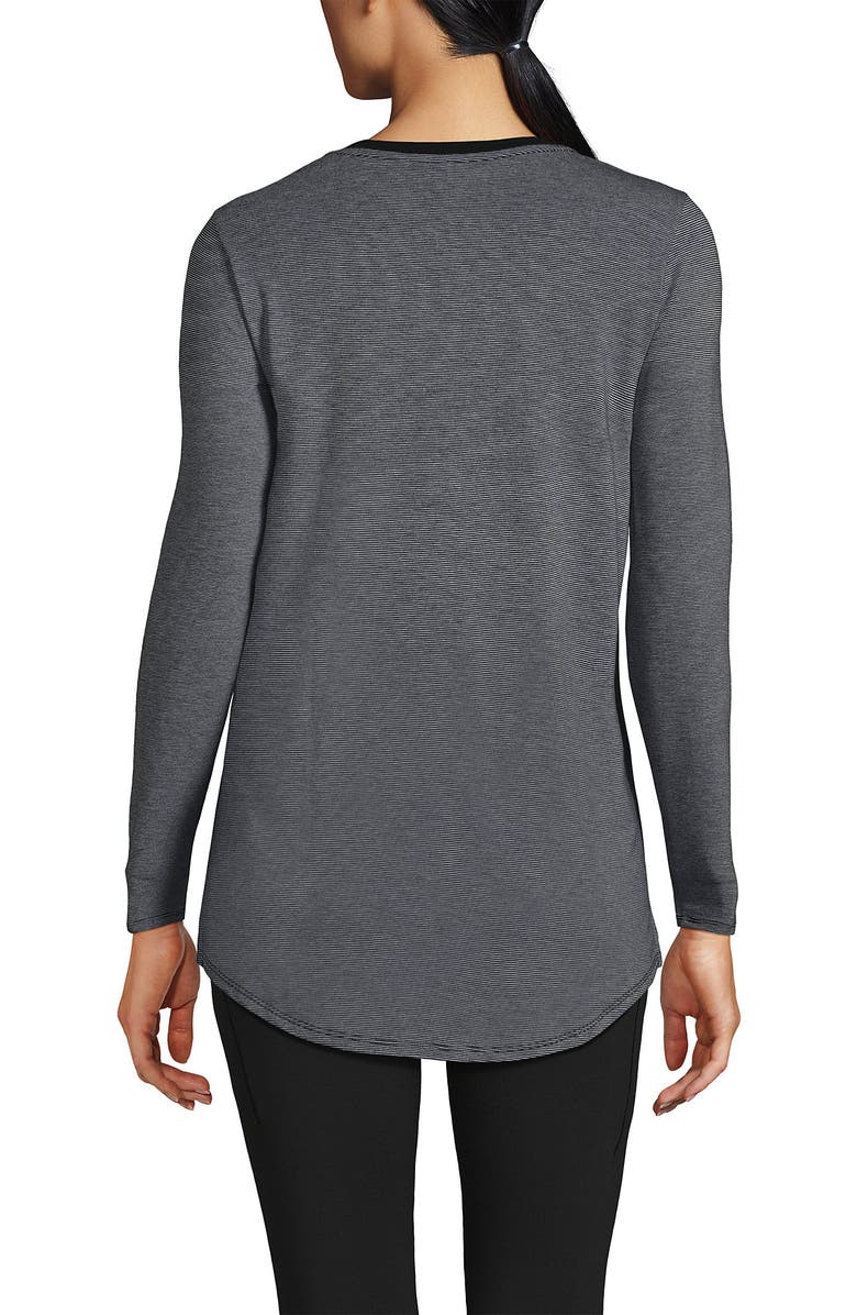 Lands' End Plus Size Long Sleeve Power Performance Scoop Neck Curved Hem Tunic Tee, Alternate, color, Black Pinstripe