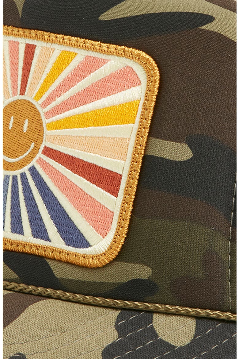 Sunray Smile Patch Trucker Hat, Alternate, color, CAMO