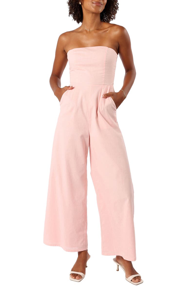 Petal & Pup Jodie Strapless Cotton & Linen Jumpsuit, Main, color,