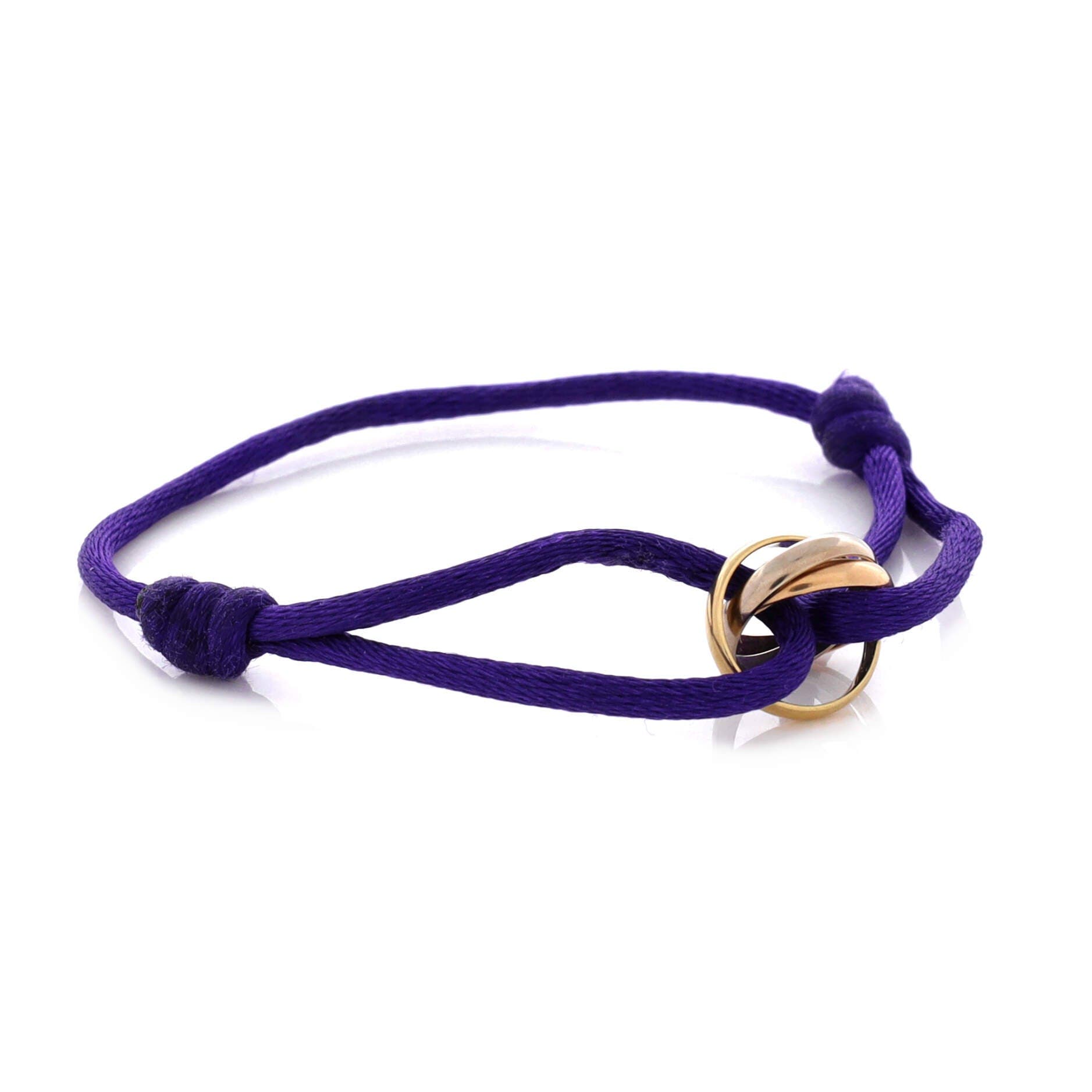 Trinity On Cord Bracelet Silk Cord with 18K Tricolor Gold, Alternate, color, Metallic Gold