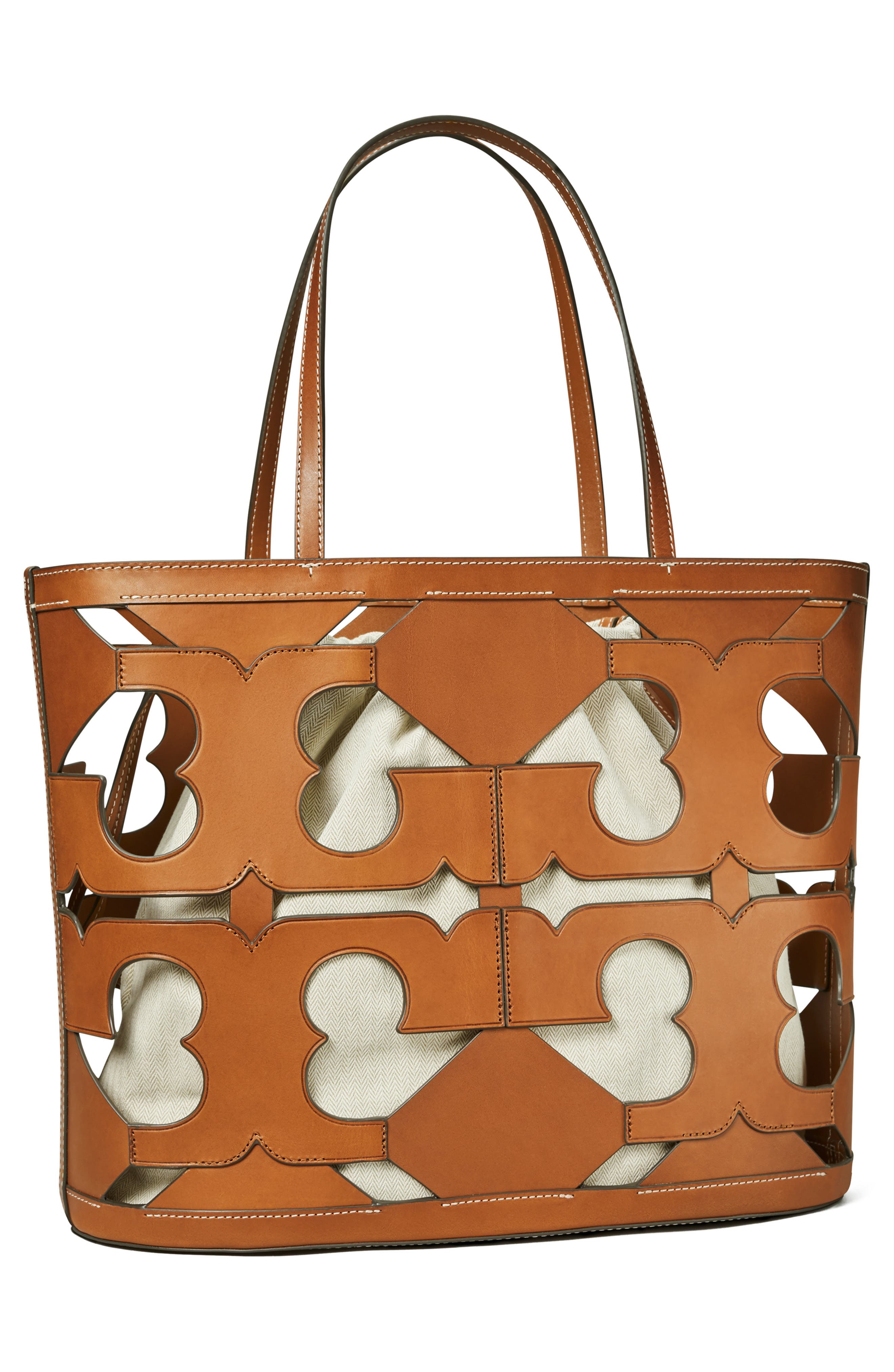 Tory Burch Ella Leather Cutout Logo Tote, Alternate, color, 