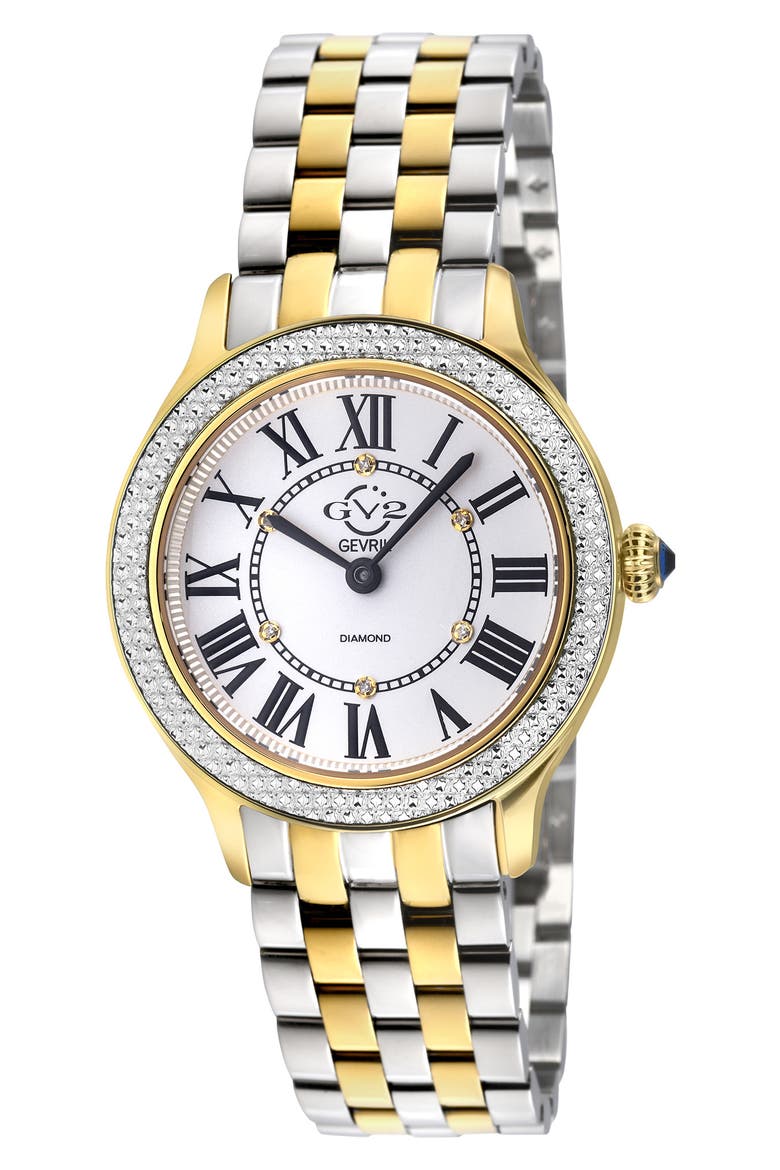 Milan Diamond Dial Swiss Quartz Bracelet Watch, 32mm - 0.03ct., Main, color, SILVER/ YELLOW GOLD