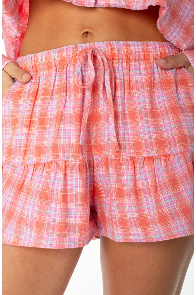 Palm Shade Plaid Tiered Shorts, Alternate, color, CAMELLIA