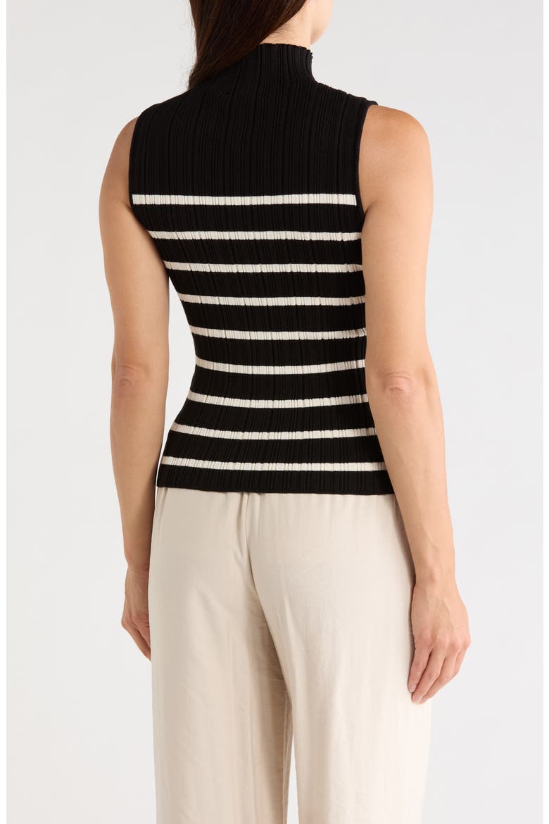 Mock Neck Sleeveless Ribbed Sweater, Alternate, color, BLACK/ IVORY