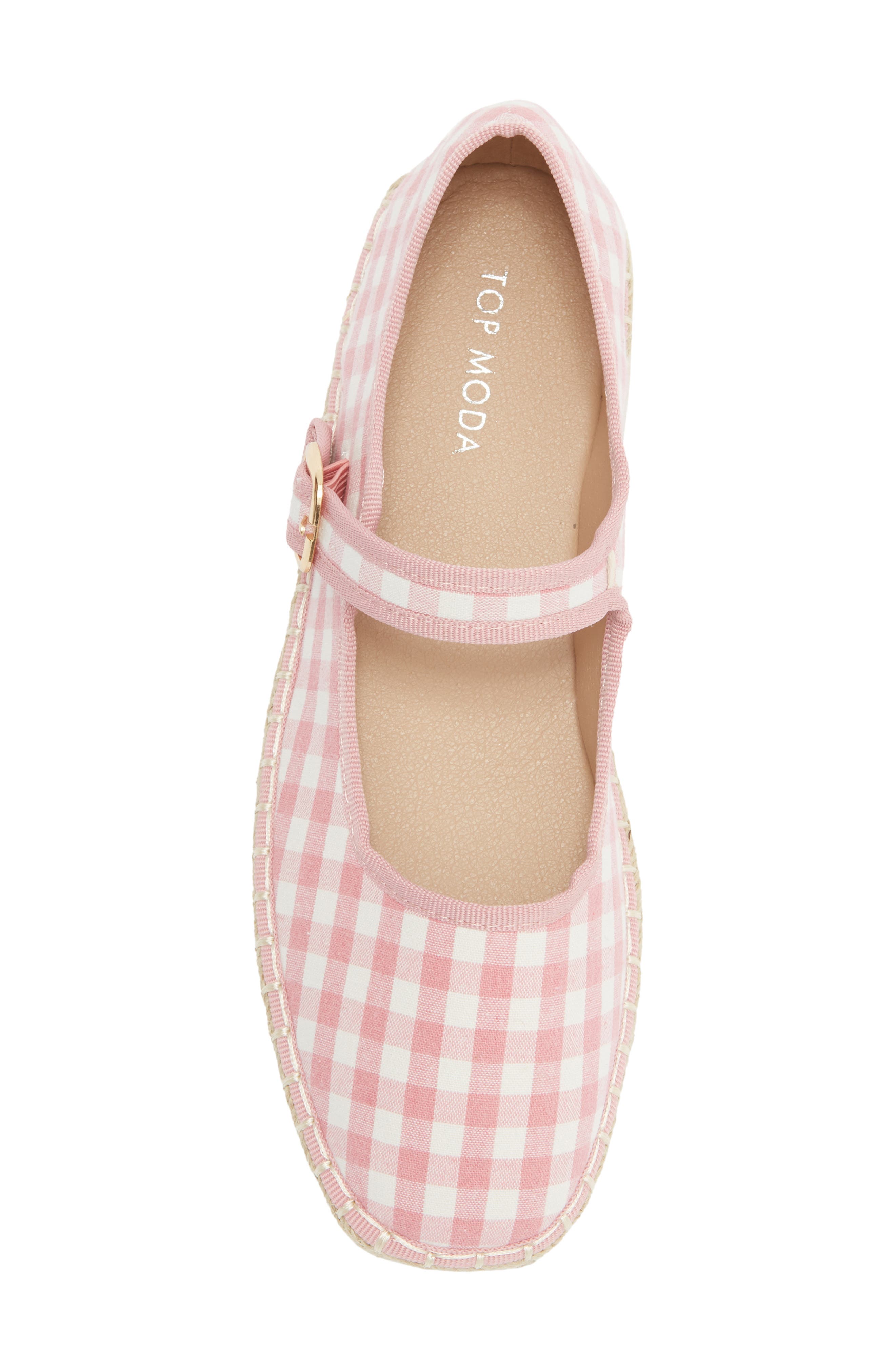 Fallon Gingham Mary Jane Flat, Alternate, color, PINK CANVAS