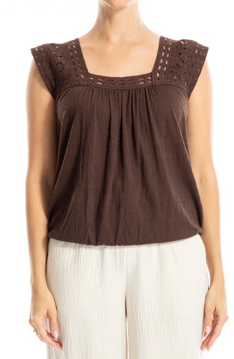 Open Stitch Square Neck Top