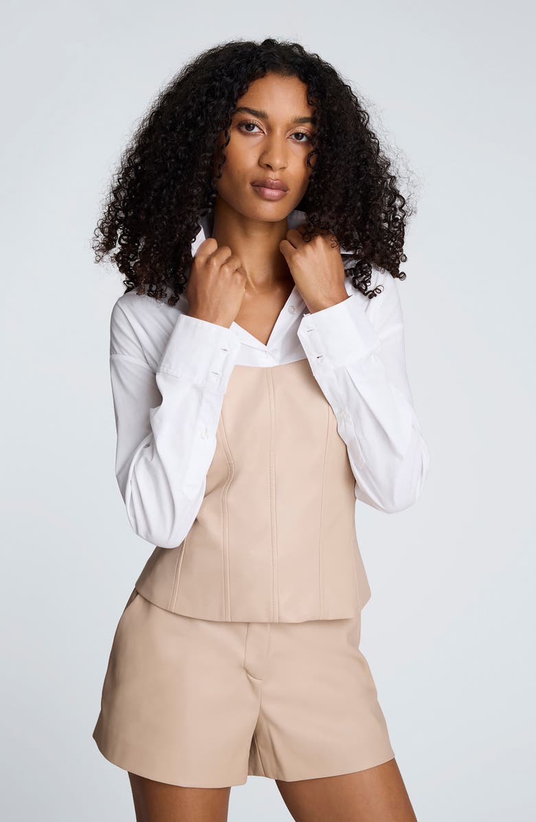 Kenneth Cole Leather Bustier Shirt, Alternate, color, Sandtrap Combo
