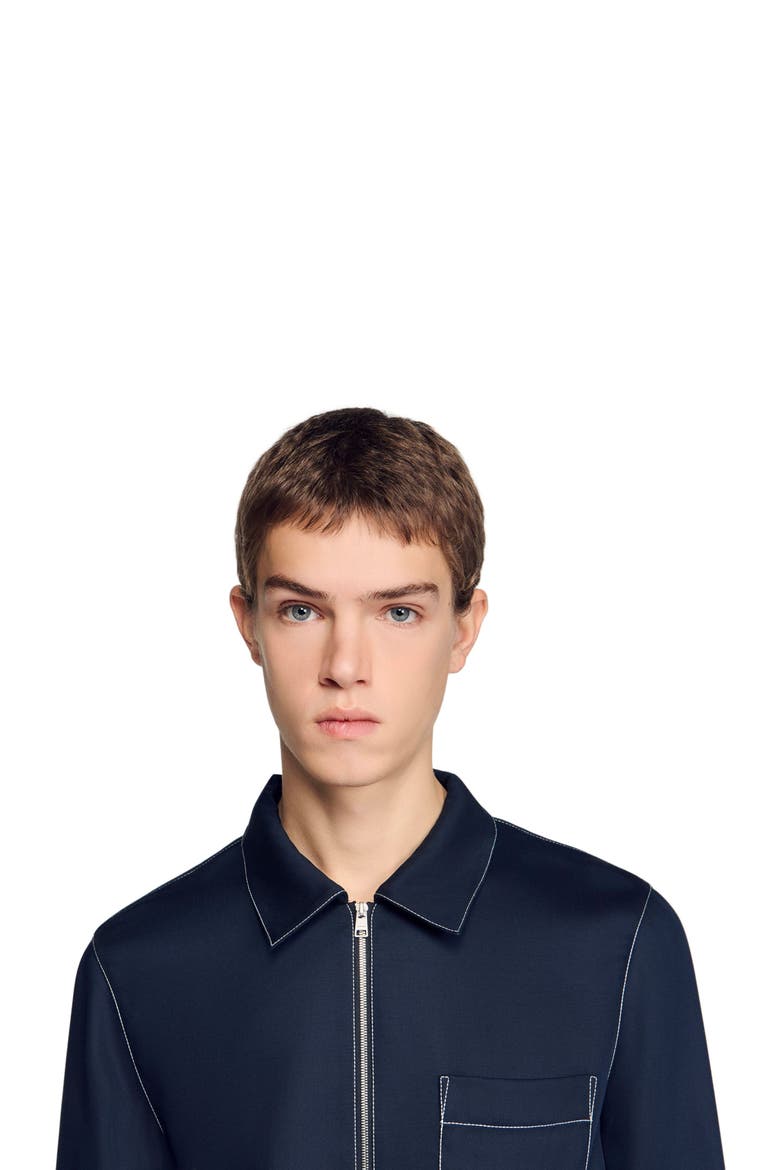Loose-fit zip-up shirt, Alternate, color, Navy blue
