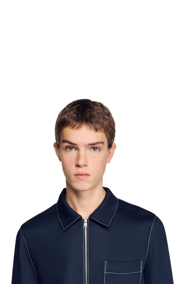 SANDRO Loose-fit zip-up shirt, Alternate, color, Navy Blue