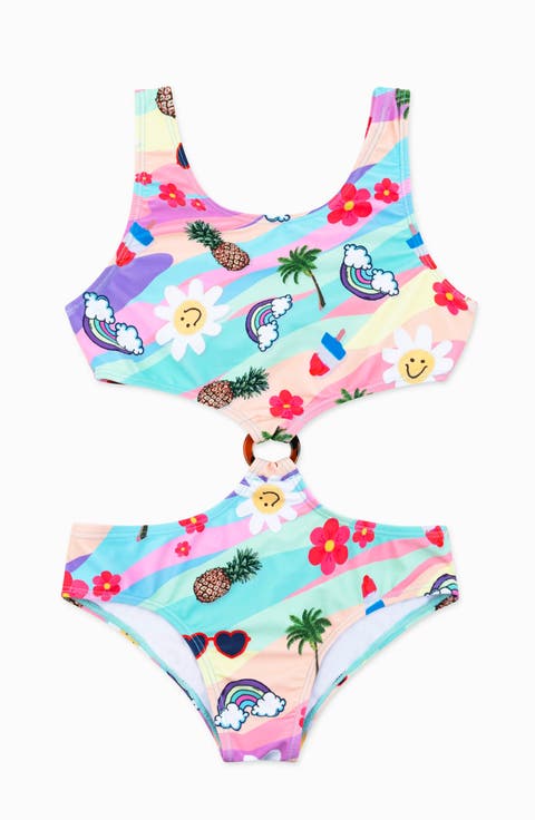 Multicolor Printed Cutout One Piece