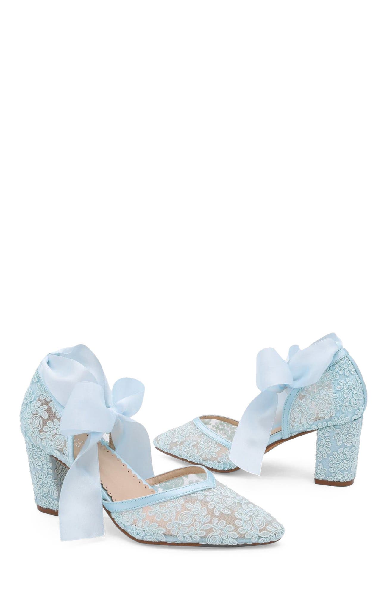 Abby Lace Block Heel with Satin Ankle Tie, Alternate, color, Light Blue
