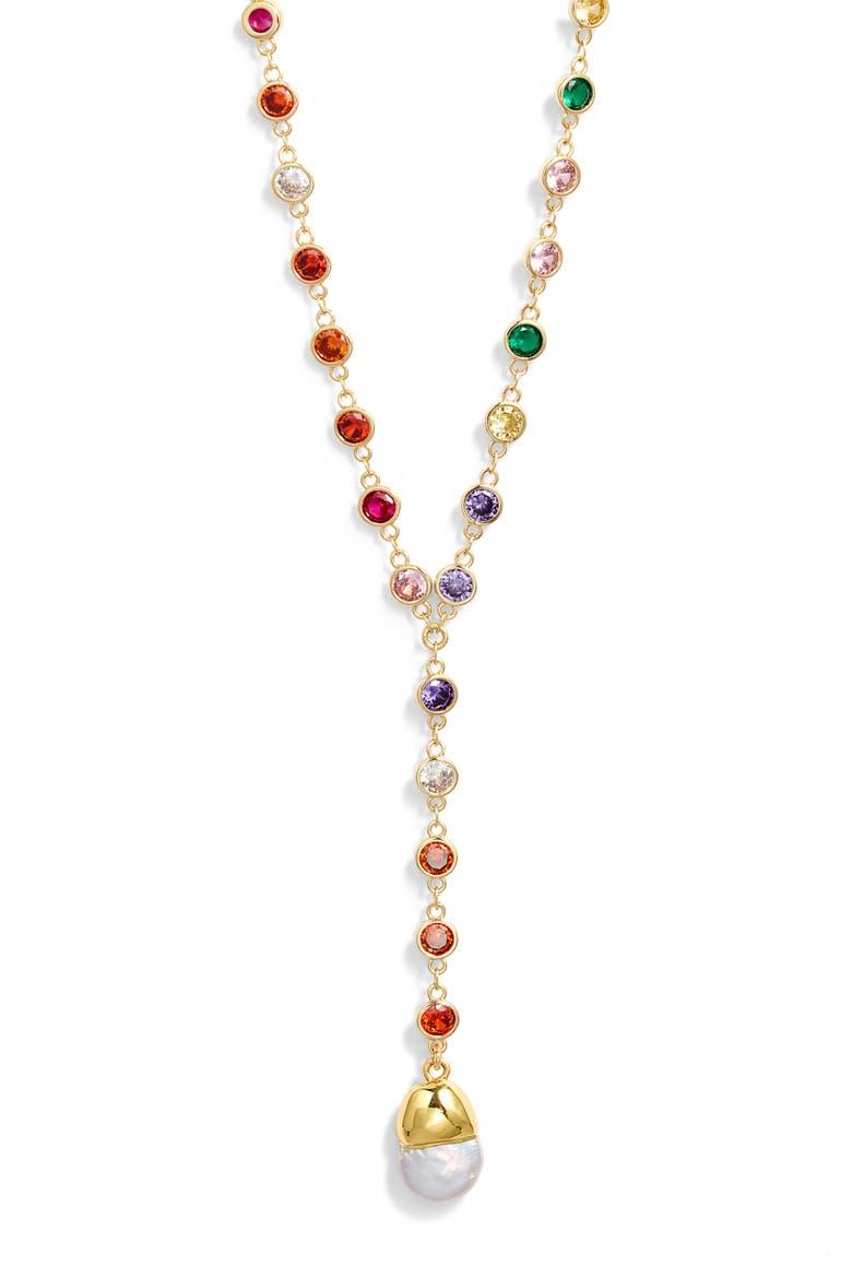 Rainbow Drop Y-Necklace, Main, color, GOLD/ MULTI
