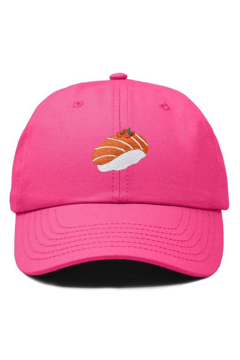Salmon Sushi Embroidered Dad Cap, Main, color, Hot Pink