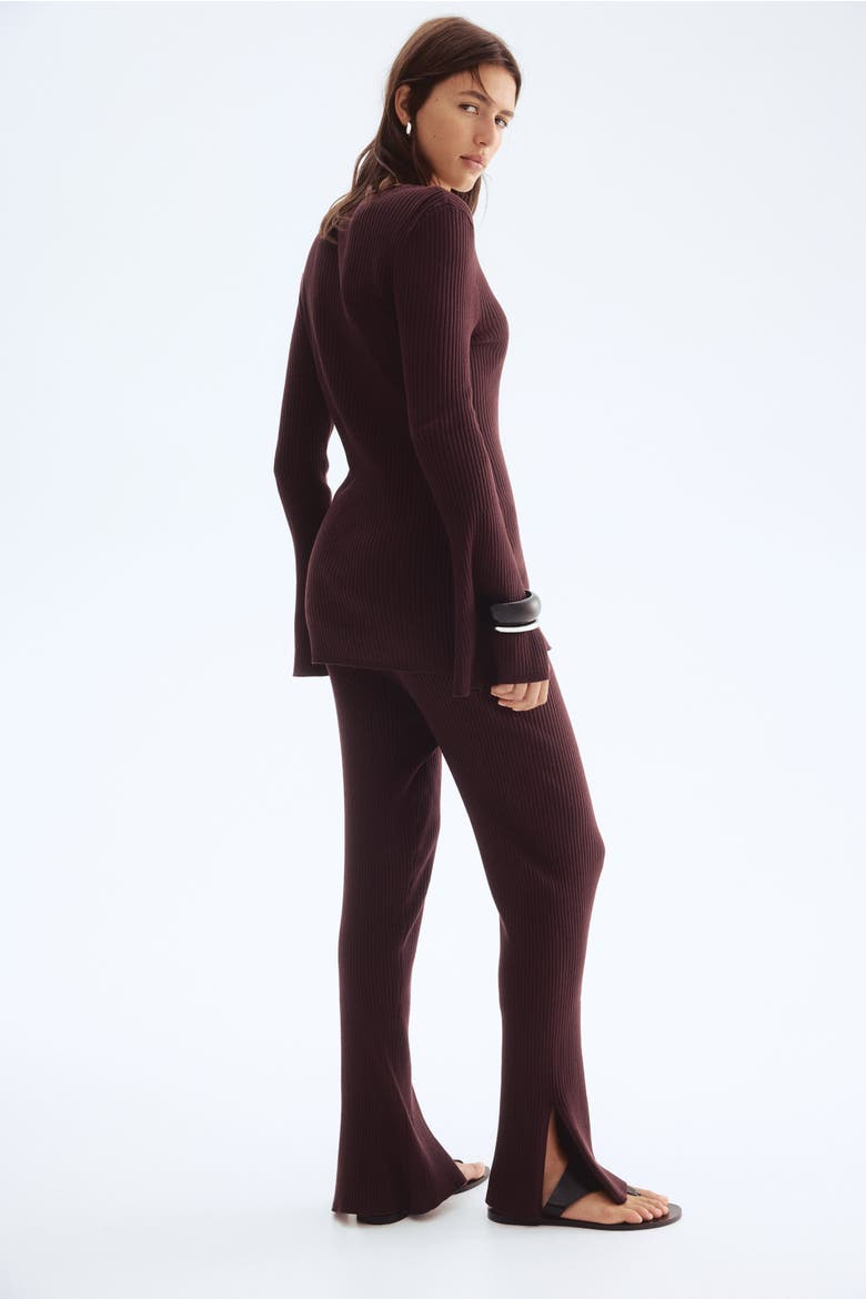 Rib-knit Trousers, Alternate, color, Dark brown