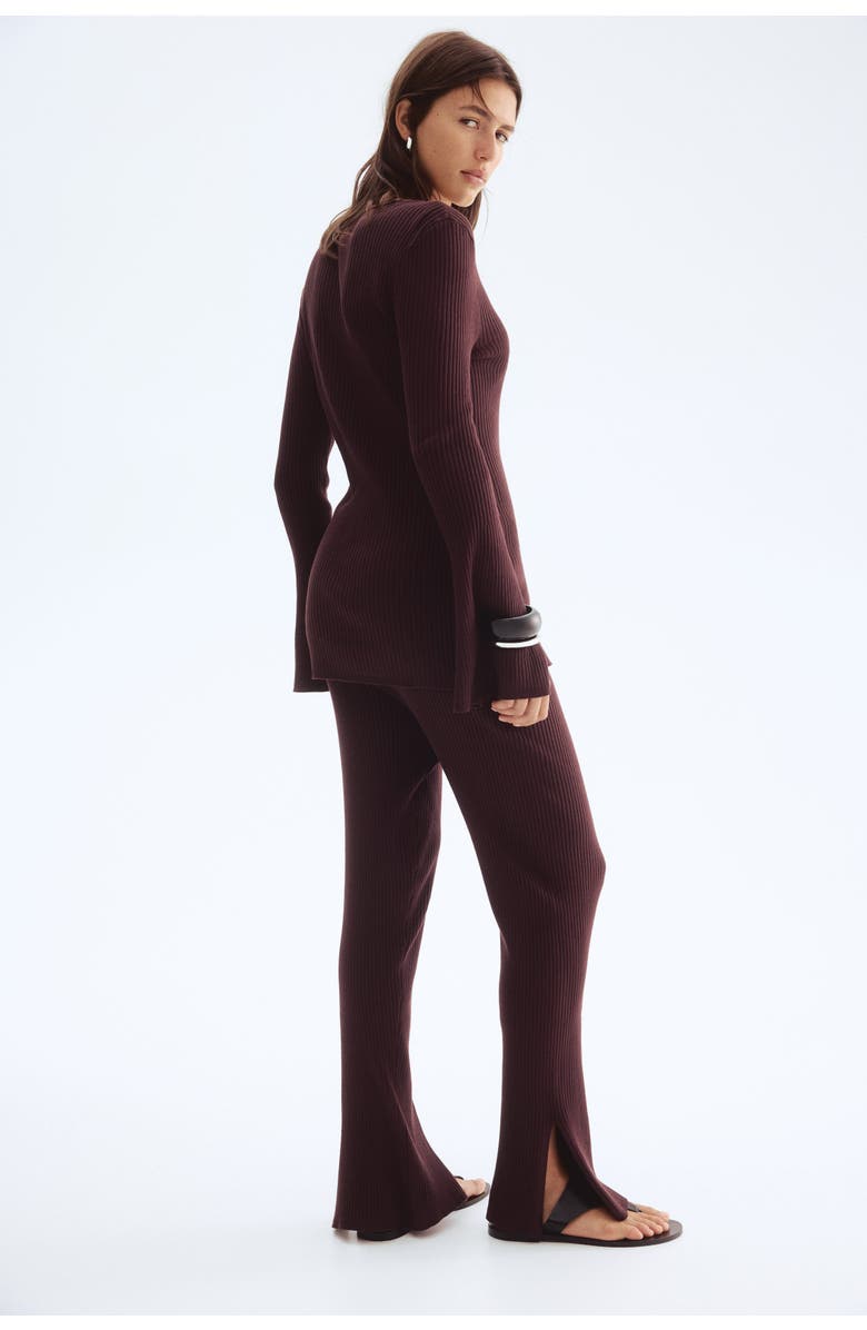 H&M Rib-knit Trousers, Alternate, color, Dark Brown