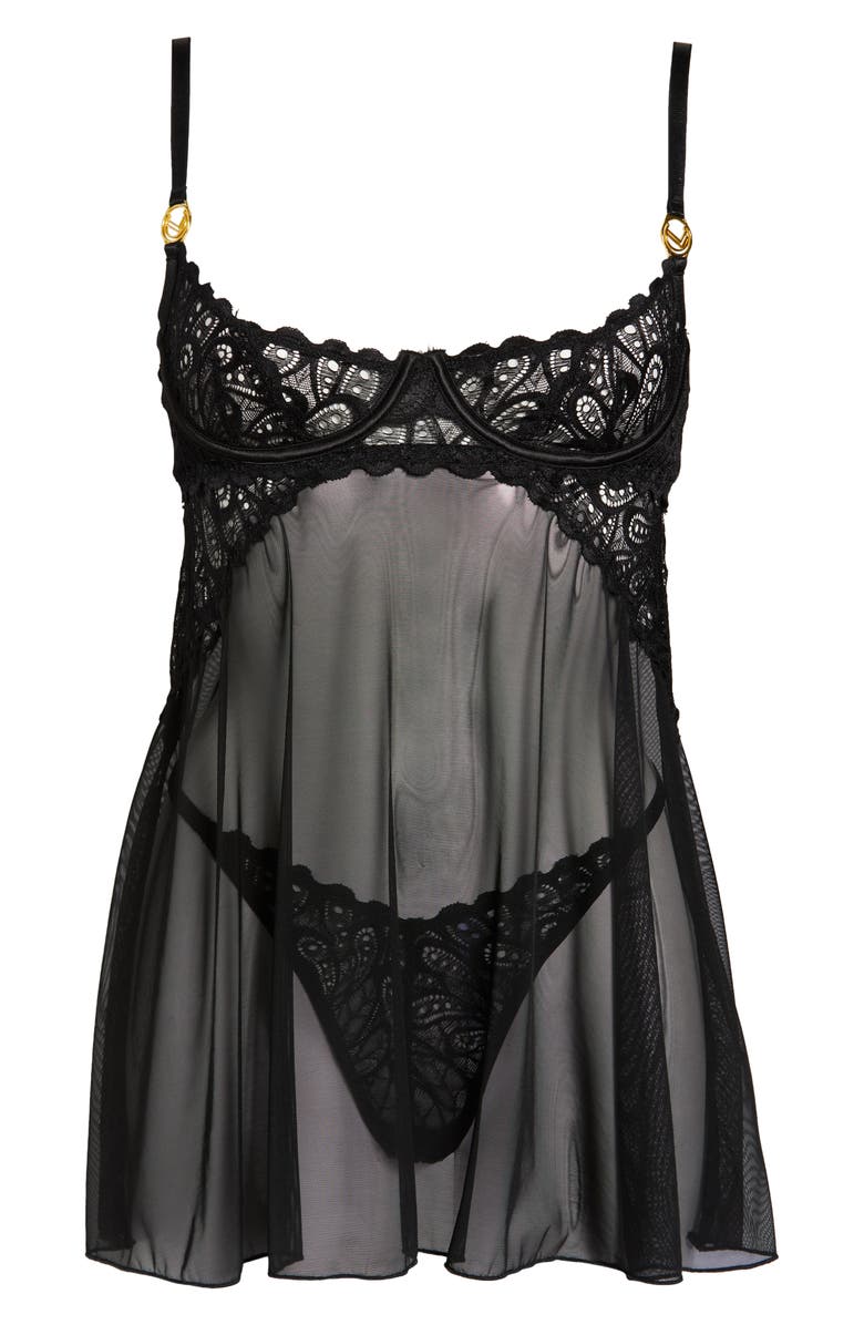 Oh La La Cheri Piper Lace Trim Mesh Underwire Chemise & G-String Thong Set, Alternate, color,