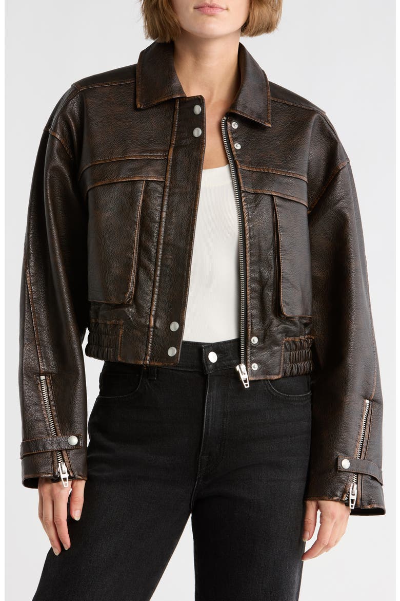 Faux Leather Bomber Jacket, Main, color, WORK MOMENT