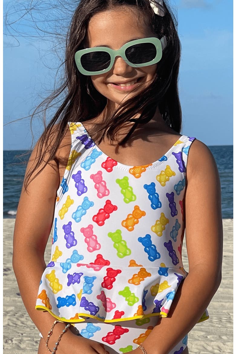 Jellybean Print  Ruffle Waist One-Piece Swimsuit, Toddler-Little Kid-Big Kid, Alternate, color, Multicolor