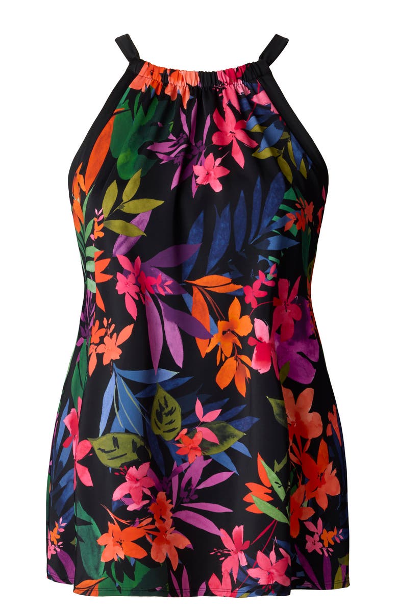 ShapeSolver Halter Swim Dress, Alternate, color, Pretty Garden