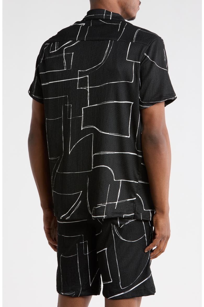 Relaxed Fit Abstract Print Camp Shirt, Alternate, color, BLACK