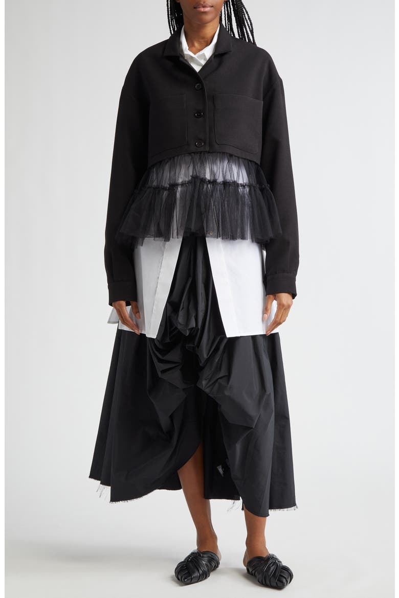 Kiri Tulle Hem Trucker Jacket, Alternate, color, BLACK