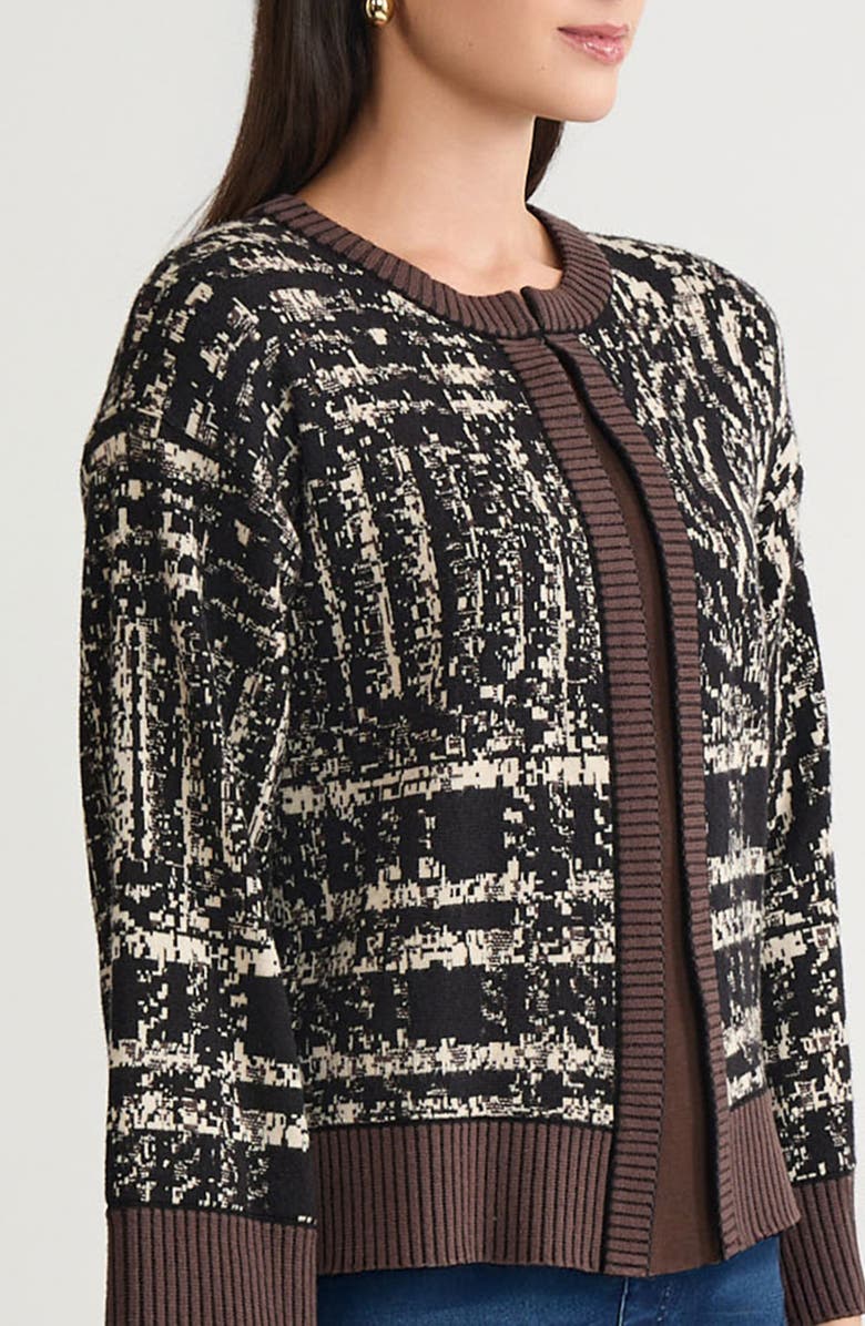 Ming Wang Relaxed Contrast Trim Cozy Knit Cardigan, Alternate, color, Dark Umber/Black/Twig