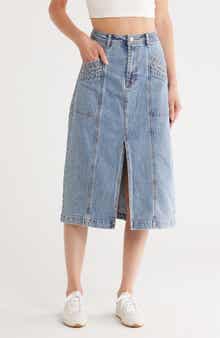 Habitual Center Slit Denim Midi Skirt