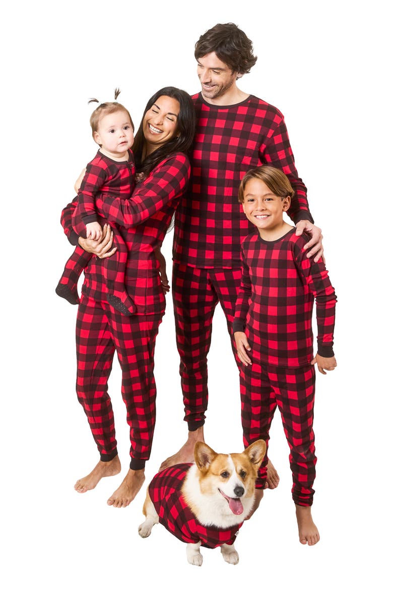 Women's Cotton Plaid Matching Family Holiday Pajamas, Alternate, color, Plaid Black & Red