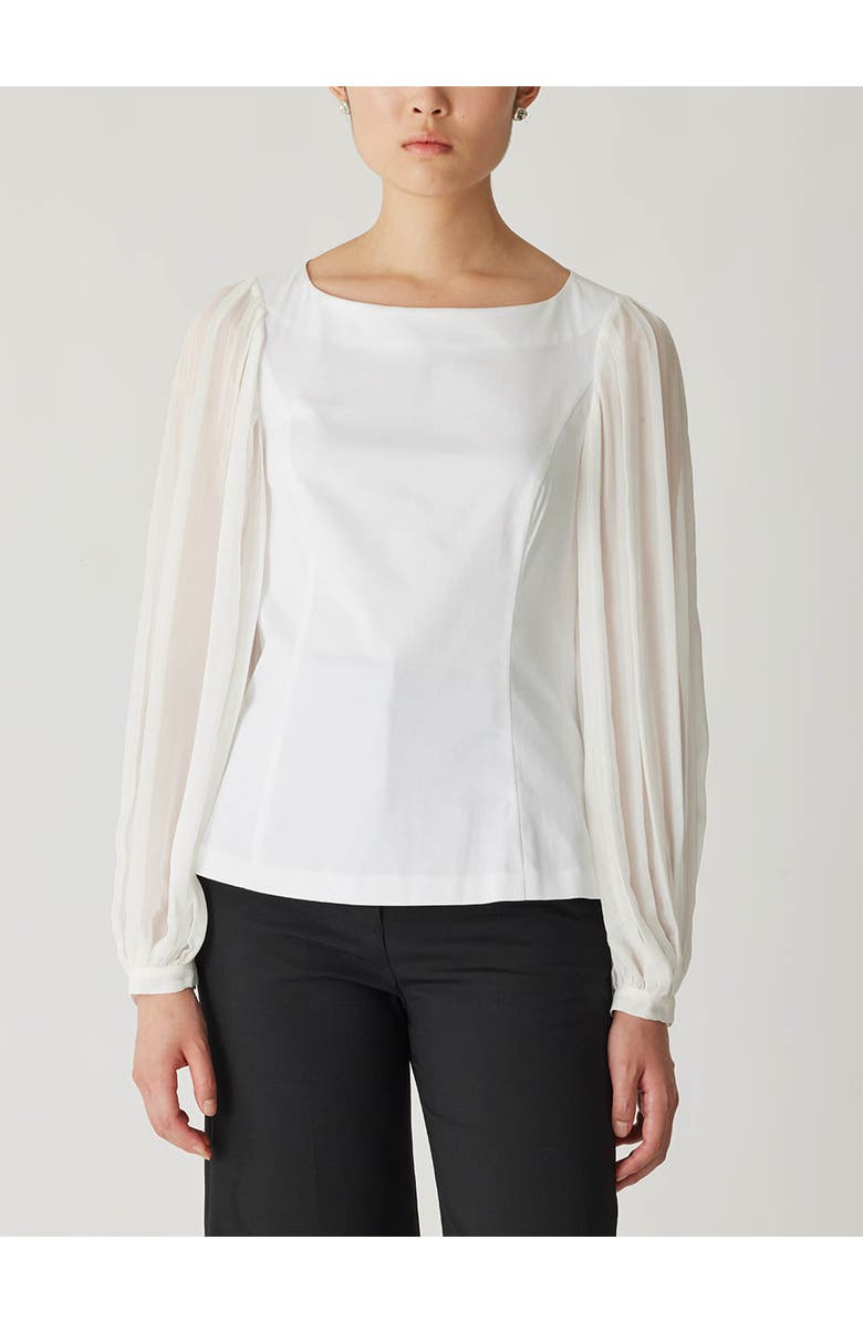 Rebecca Taylor Heavy Cotton Chintz Boat Neck Top, Alternate, color, Milk