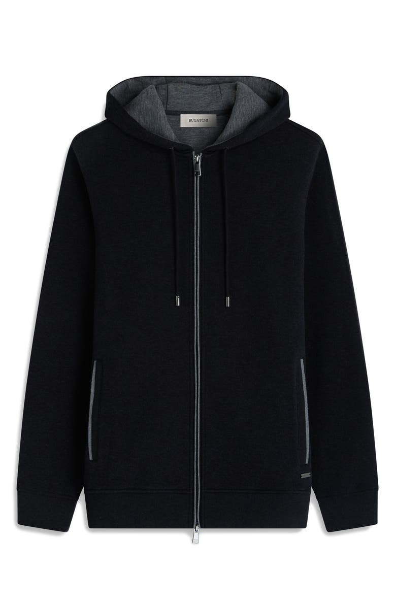 Bugatchi Piqué zip-Up Hoodie, Alternate, color, Black