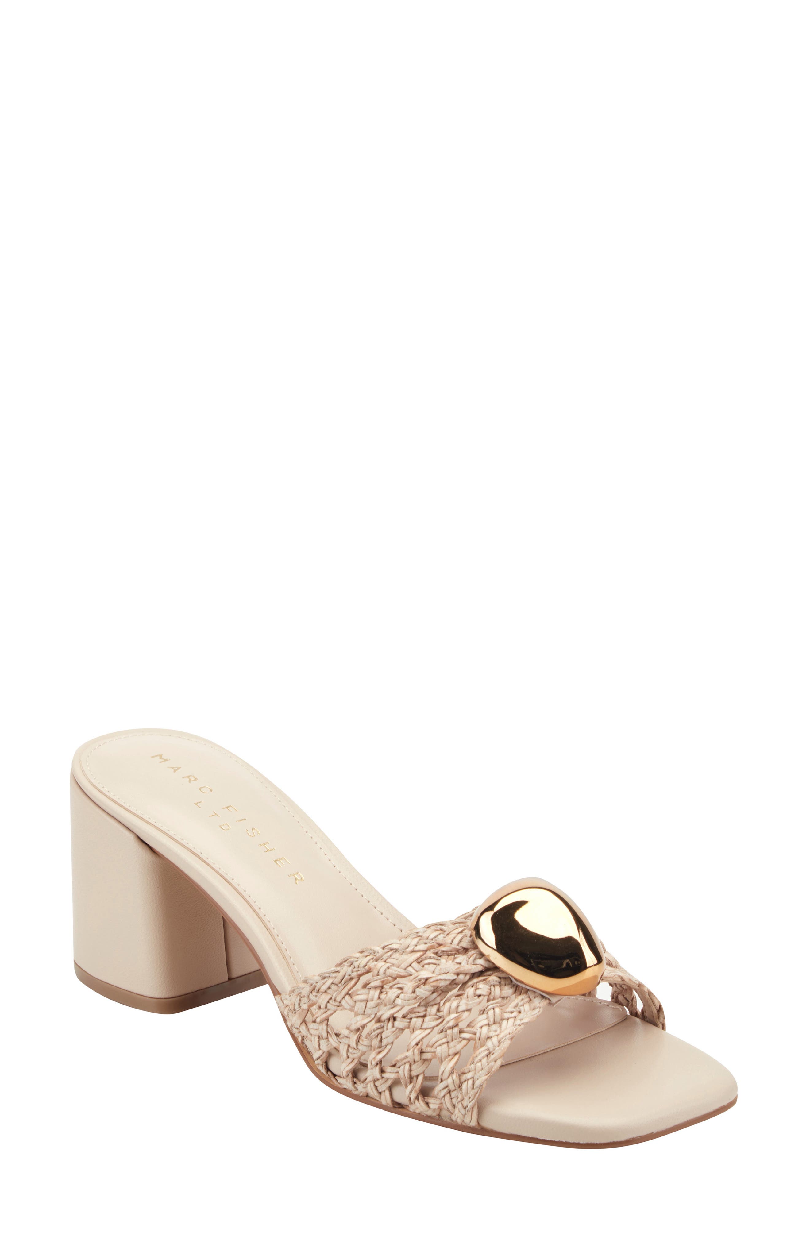 Marc Fisher LTD Farrel Embellished Square Toe Slide Sandal, Main, color, Light Natural