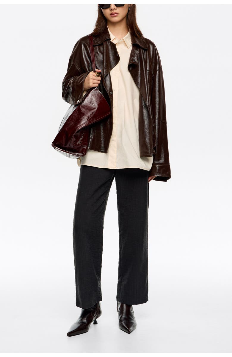 Bimba y Lola Textured Cotton Straight Leg Trousers, Alternate, color, Dark Grey