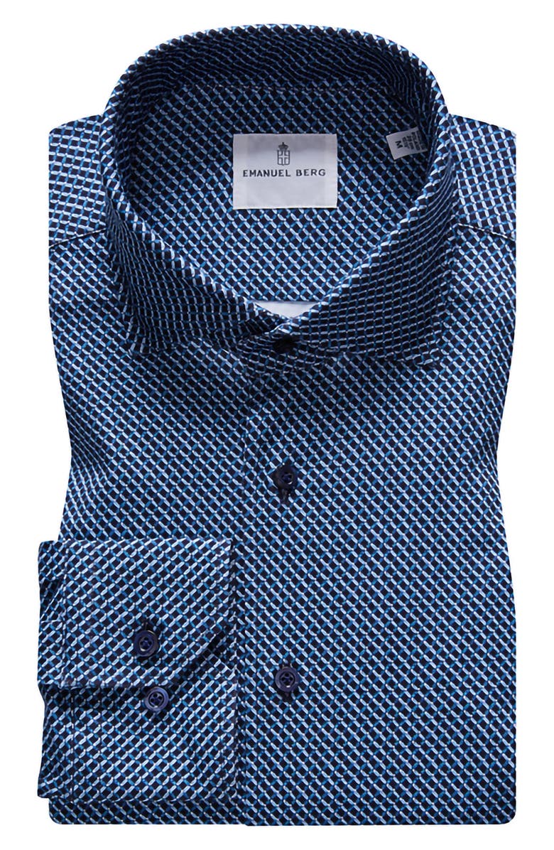Emanuel Berg 4Flex Modern Fit Geometric Print Knit Button-Up Shirt, Main, color,